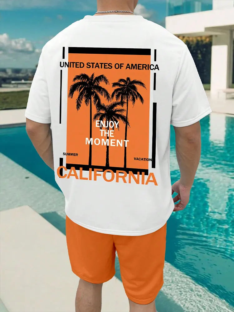 Vibrant Summer Men's 2 Piece Set Hawaiian Chic Casual Men's T-shirt Outdoor Beach Men's Shorts 3D Printed O-neck Short Sleeves