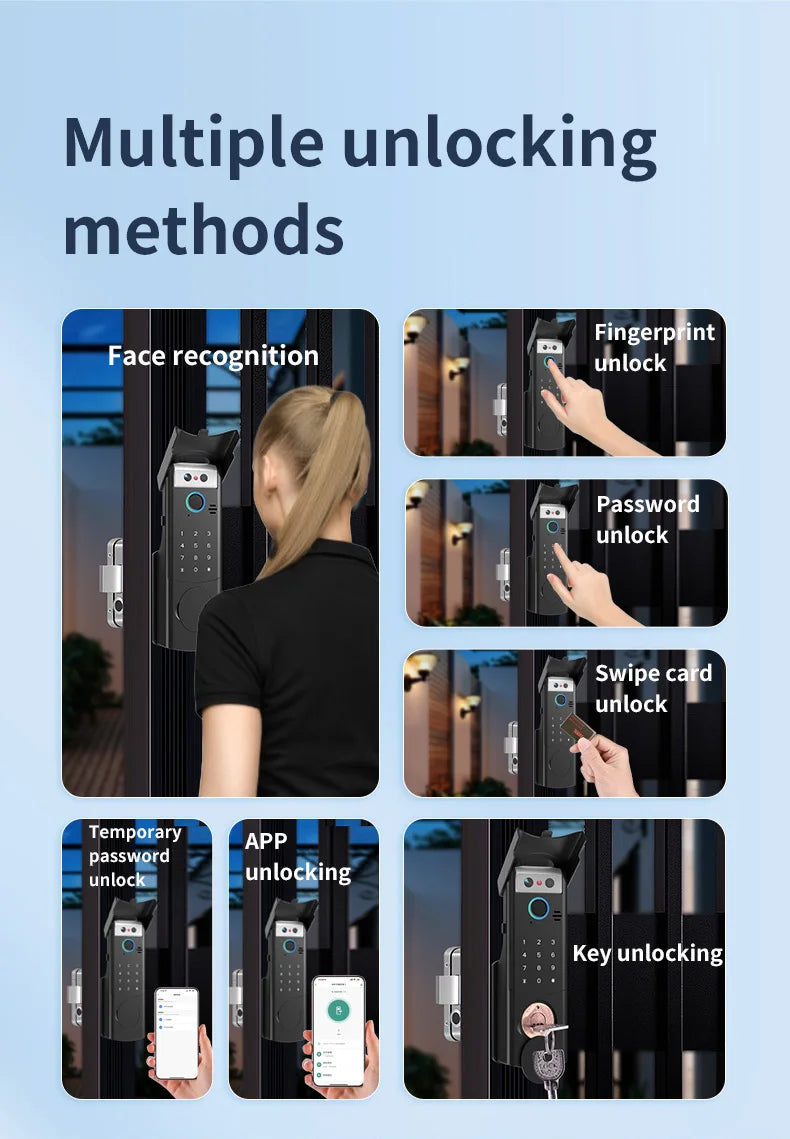 Tuya Wifi Video Intercom Doorbell Waterproof Double-sided Fingerprint Rim Lock Remote App Electronic Face Recognition Smart Lock
