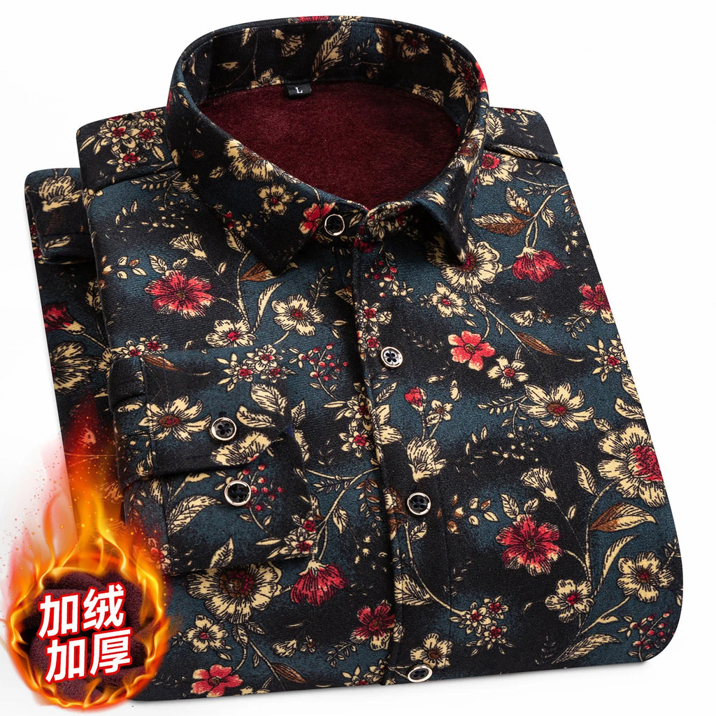 2025 Autumn Winter Men's Fashion Plaid Striped Print Shirts Double-sided Fleece Long Sleeve Thick Warm Shirts Soft Big Size 7XL