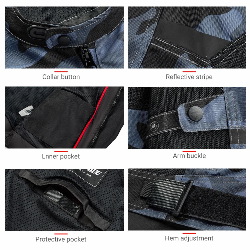 Men's Motorcycle Jacket Outdoor Riding Motorbike Jacket Mesh Breathable Anti-Fall Motocross Clothing With 5pcs Protector