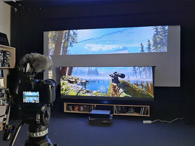 High-quality 72"-150" Laser TV Projector Screen Motorized Floor Rising PET UST ALR Projection Screen Suitable For Home Theater