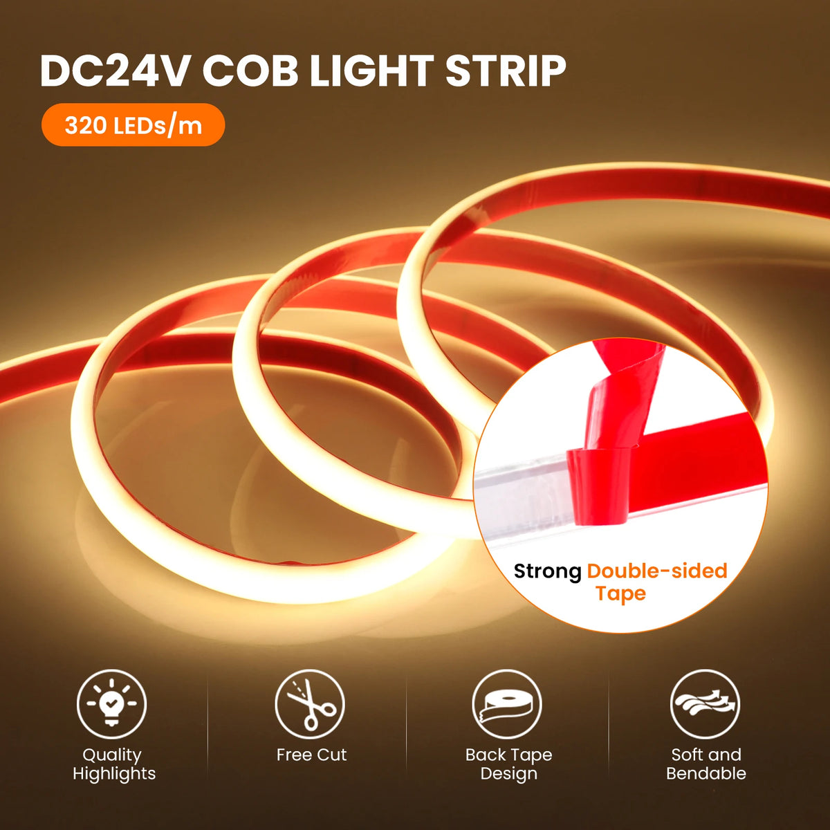 1200mAh 2400mAh 7200mAh COB Solar LED Strip Neon Light Sign DC 24V Flexible Waterproof IP68 IP67 Adhesive Tape Diode Lamp Linear