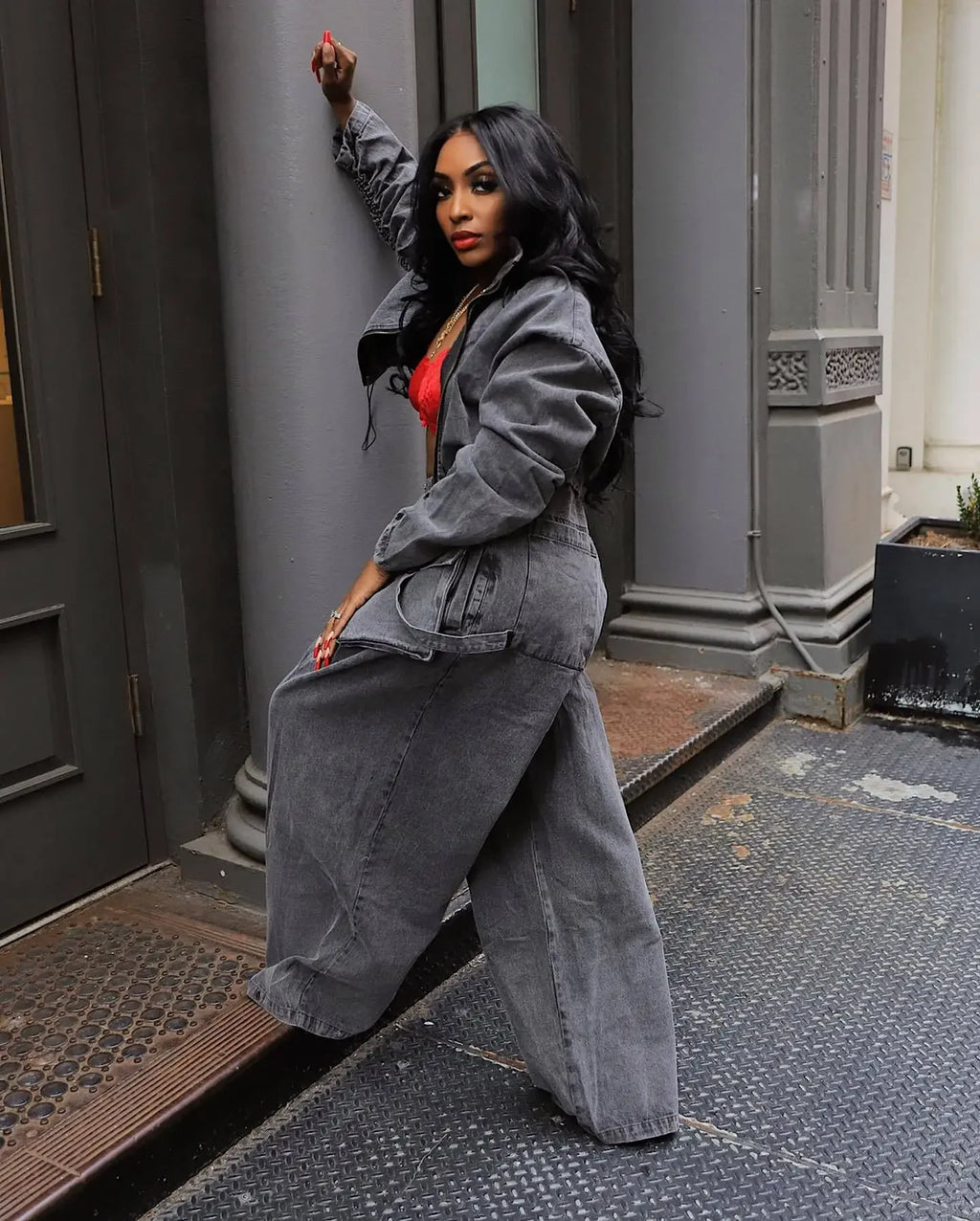 Denim Two Piece Sets Women Coat Jacket Wide Leg Pants Jeans Suits Matching Sets Trousers Outfits 2025 Y2k Streetwear Party