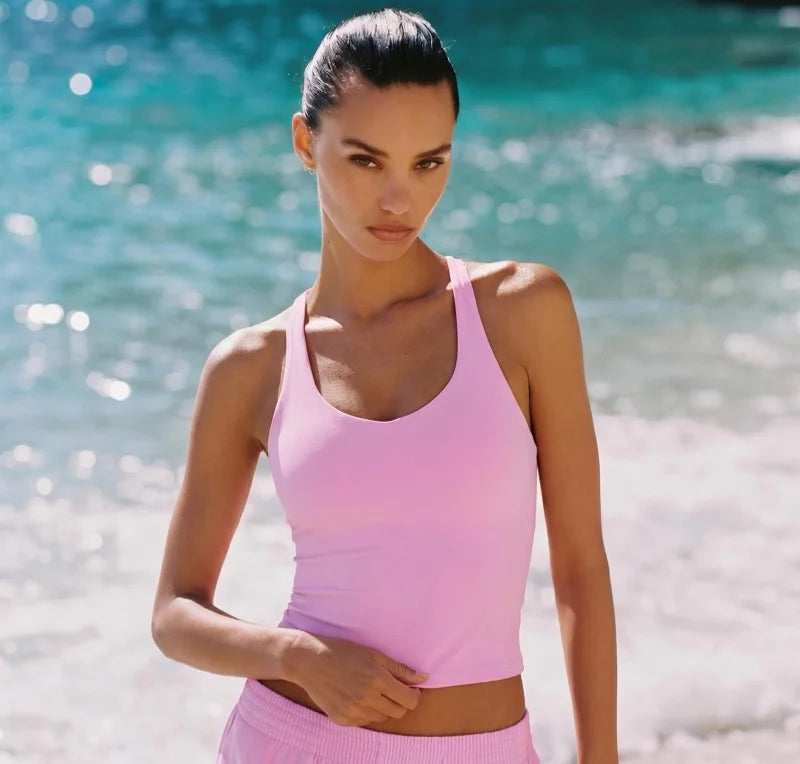 Longline Yoga Tank Top with Built in Bra Women Quick Dry Gym Camisole Workout Shirts Soft Slim Fit Sports Vest Athleisure