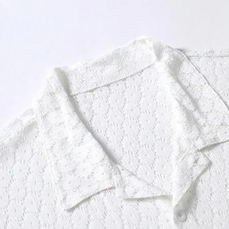 Men's short sleeve lace shirt, sheer mesh, button-down shirt, vintage streetwear, party wear, sexy, new, summer, 2024