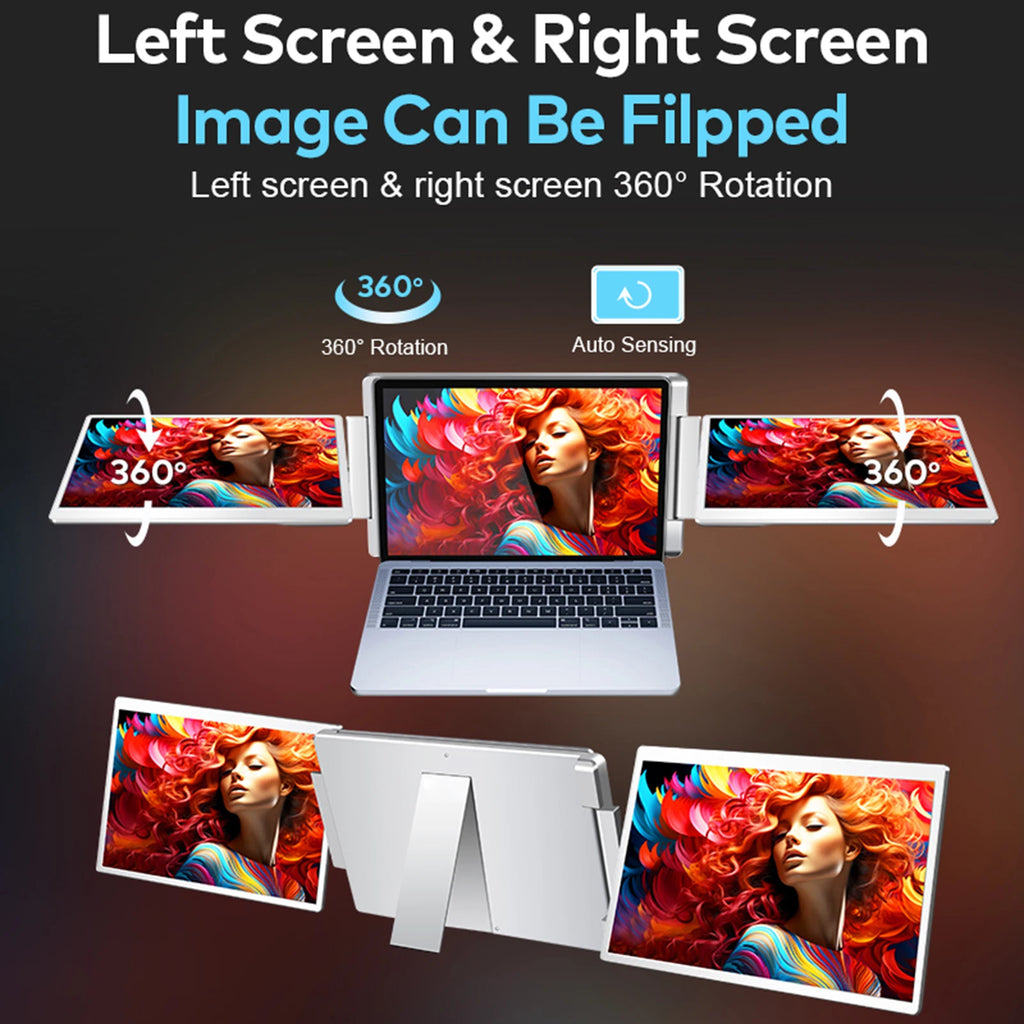 16" Laptop Screen Extender 1200P FHD Portable Triple Monitor for12-18.5" Laptop Folding Monitor Extender with Kickstand Carrying