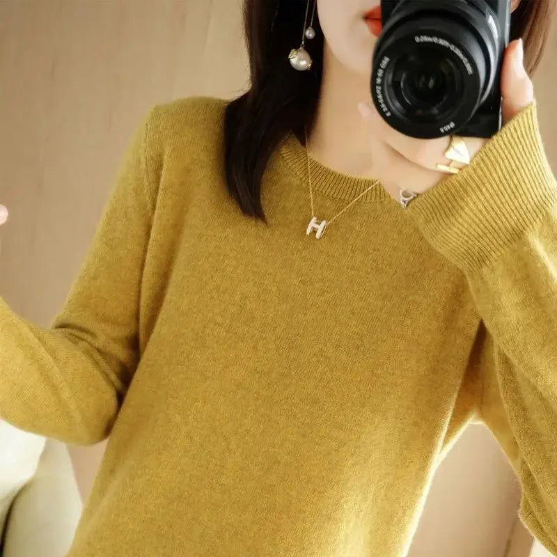 2026 Women Sweater Spring Autumn Long Sleeve O-neck Pullovers Warm Bottoming Shirts Korean Fashion Sweater Knitwear Soft Jumpers