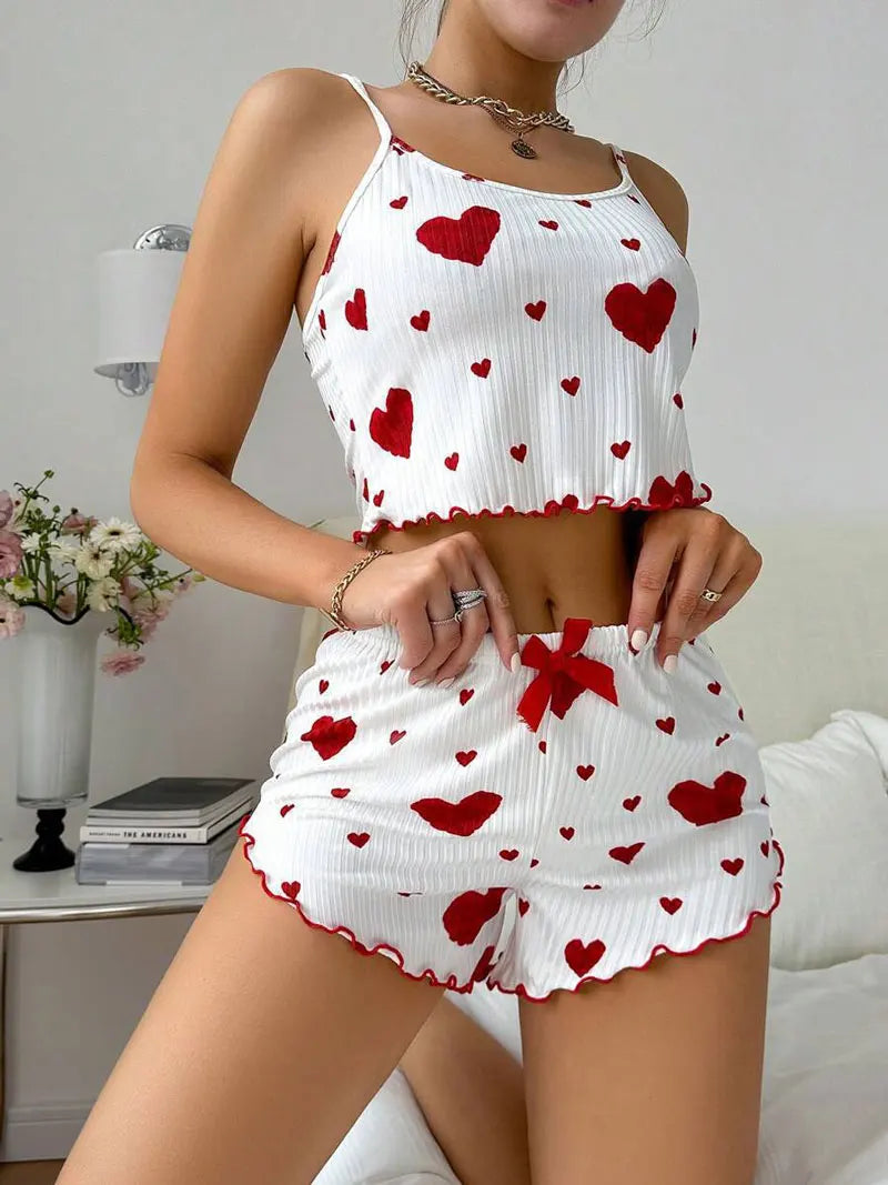 2 Pieces Set Women'S Pajama Shorts Suit Homewear Print Underwear Sexy Lingerie Camisoles Tanks Nighty Ladies Sleepwear Summer Pa