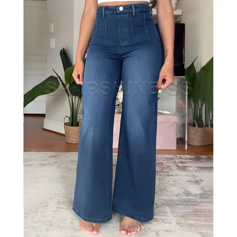High-Waisted Wide-Leg Denim Jeans Comfortable Choice for Modern Fashion 2025 Spring Autumn Push Up Trousers