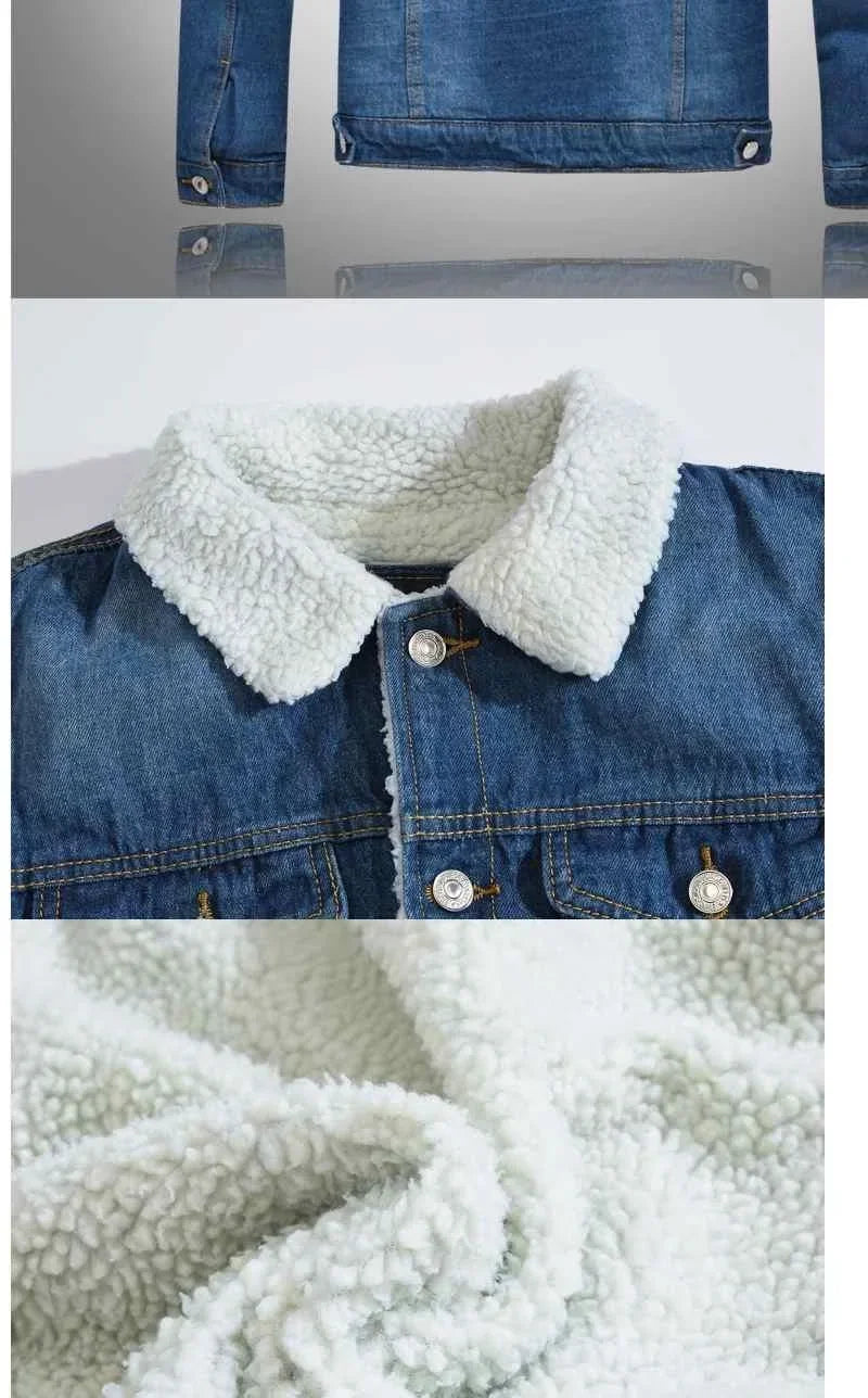 Autumn/Winter New Fashion Solid Color Lamb Wool Denim Jacket Men's Casual Thick Warm High Quality Plus-Size Jacket M-3XL