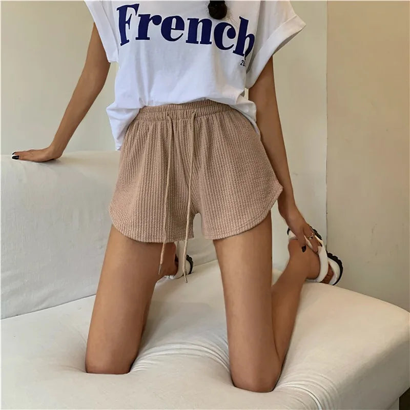 Loose Casual Large Sports Pants Women Summer Shorts High Elastic Lace Up Drawstring Wide Leg Sweat Fitness Running Shorts