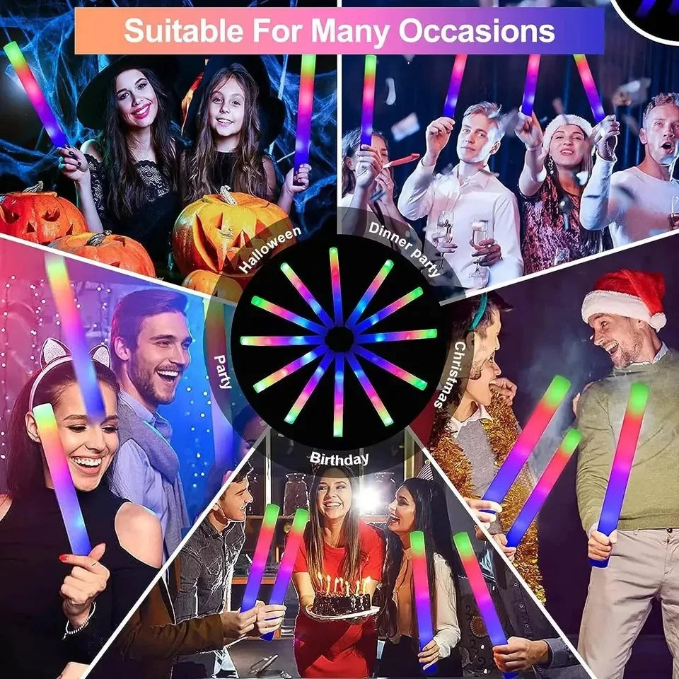Glow Sticks Bulk 100Pack LED Light Up Foam Sticks 3 Modes Color Flashing,Glow Party Supplies for Wedding Birthday Concert