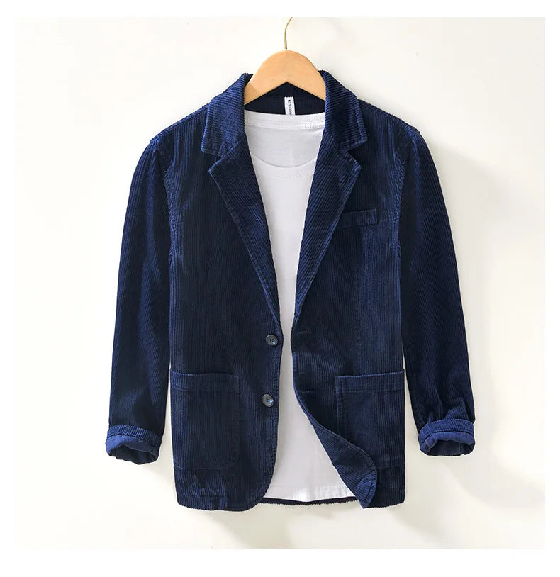 Autumn Casual Blazers for Men Daily Commute Suit Male Pure Cotton Corduroy Gray Single Breasted Suit Jackets Man Simle Coats