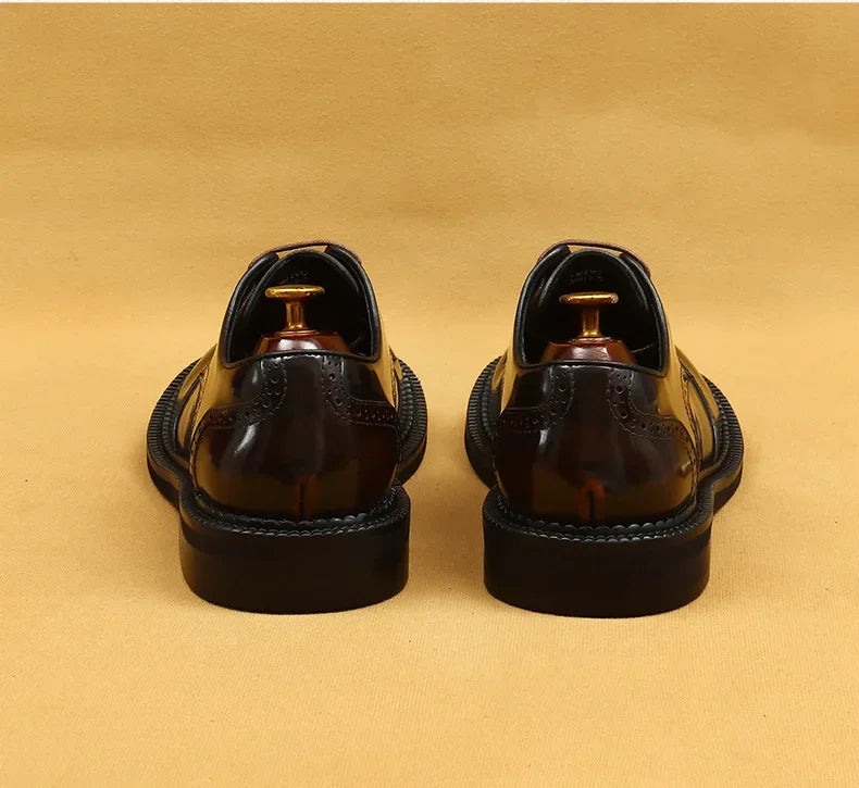 Retro Mens Dress Brogues Shoes Luxury Genuine Leather Round Toe Handmade Fashion Flat Autumn Black Wedding Social Shoes Man 2025