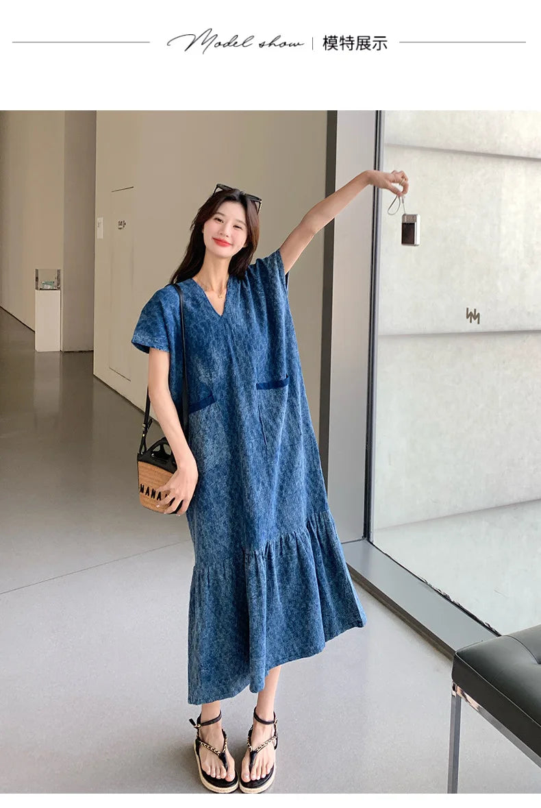 Retro Denim Dress Women's Summer Design Sense Fashion Loose Dress