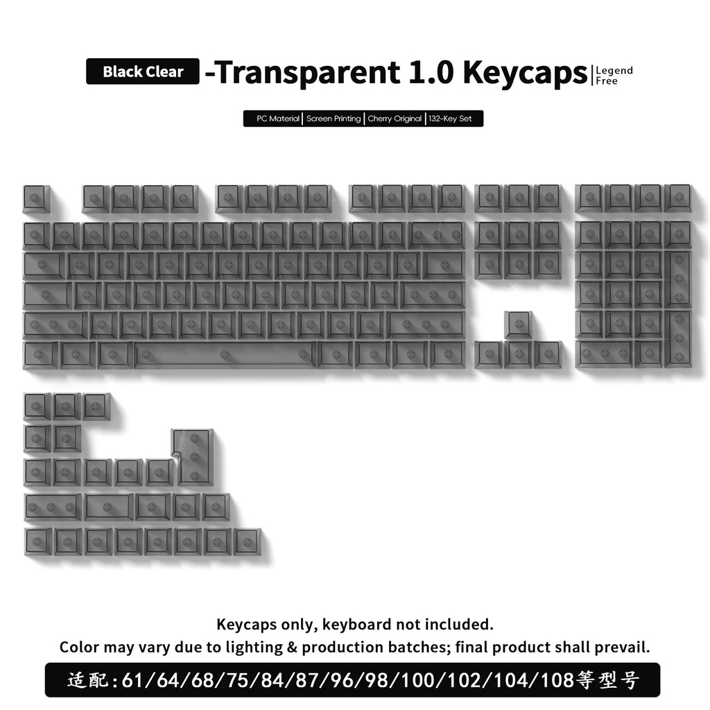 PC Keycaps Clear Transparent & Frosted Translucent White Black Full Set for Mechanical Keyboard 61 68 75 84 87 89 96 98 100 104