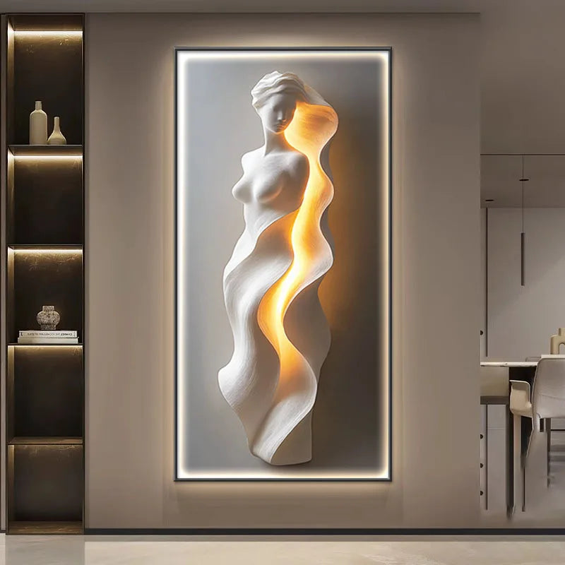 Modern Light Luxury Entrance Door Decoration Painting, Simple Abstract Corridor Hanging Painting Wall Lamp Painting Led Lights