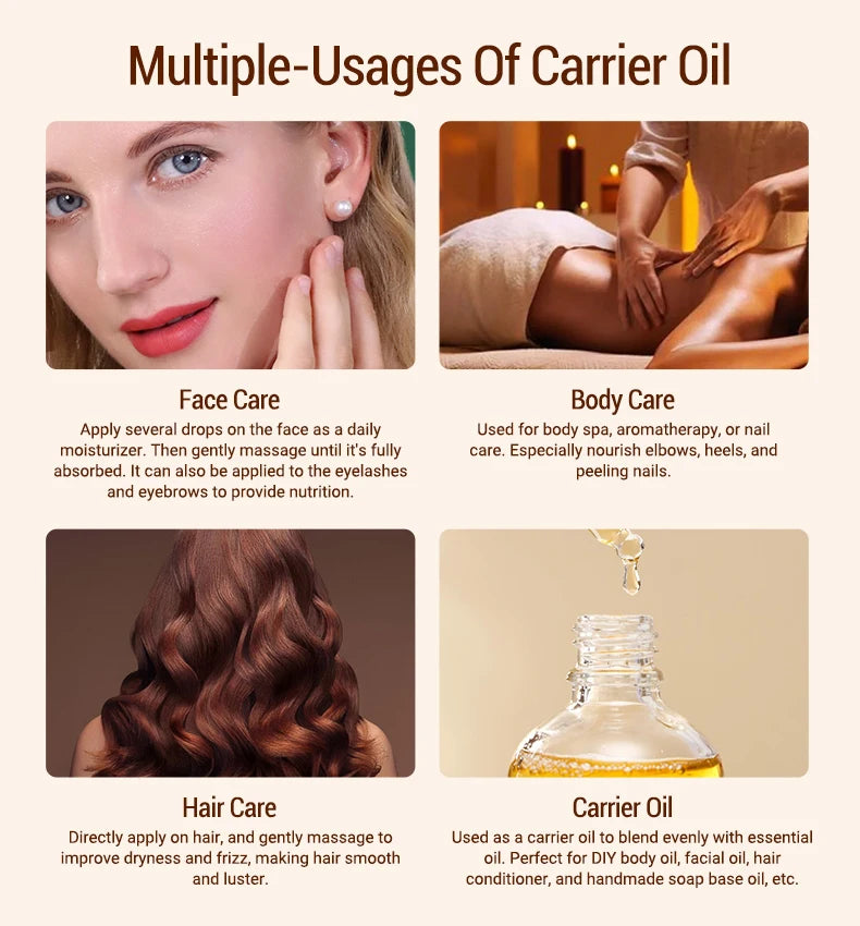 Pure Jojoba Oil Coconut Castor Hair Care Argan Sweet Almond Grape Rosehip Avocado Carrier Black Seed Wheat Germ Body Skin Care