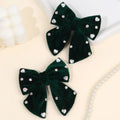 2Pcs Girls Velvet Bow Hair Clips Elegant Heart Shape Rhinestones Hairpins Vintage Burgundy Barrette Fall/Winter Hair Accessories