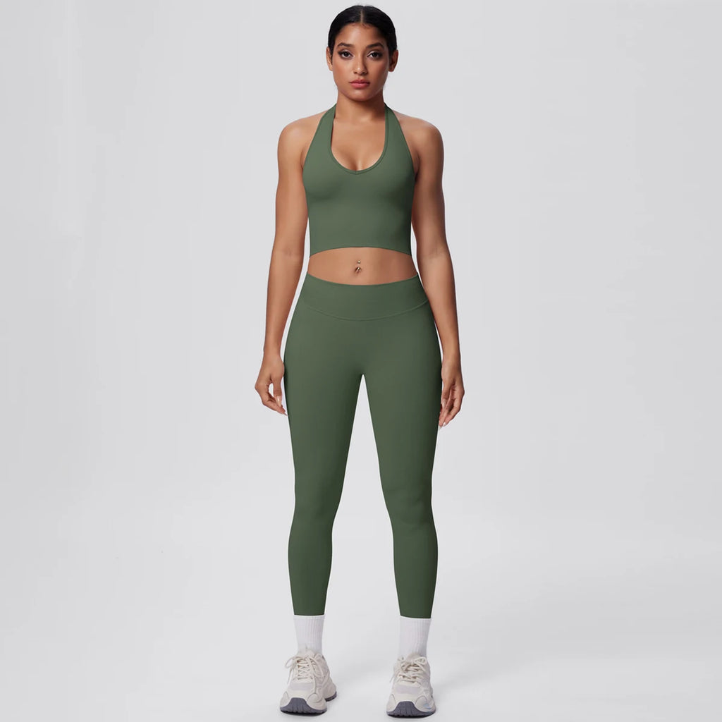 Rooftrellen 2PCS/set Women Gym Sports Yoga Set Breathable Shockproof Workout Top Backless Bra Push Up Fitness Pants Yoga Set