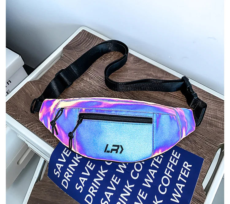 Techwear Style Colorful Reflective Fanny Pack Punk Hip Hop Crossbody Bag Men Women Outdoor Casual Motorcycle Sport Waist Bag