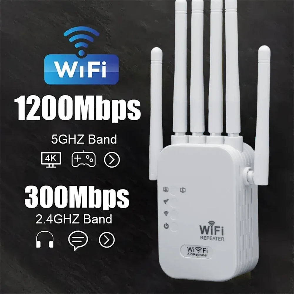 1200Mbps Wifi Repeater Dual Band 2.4G 5G Network Range Extender Signal Booster Amplifier 6Antenna Wireless WiFi Router