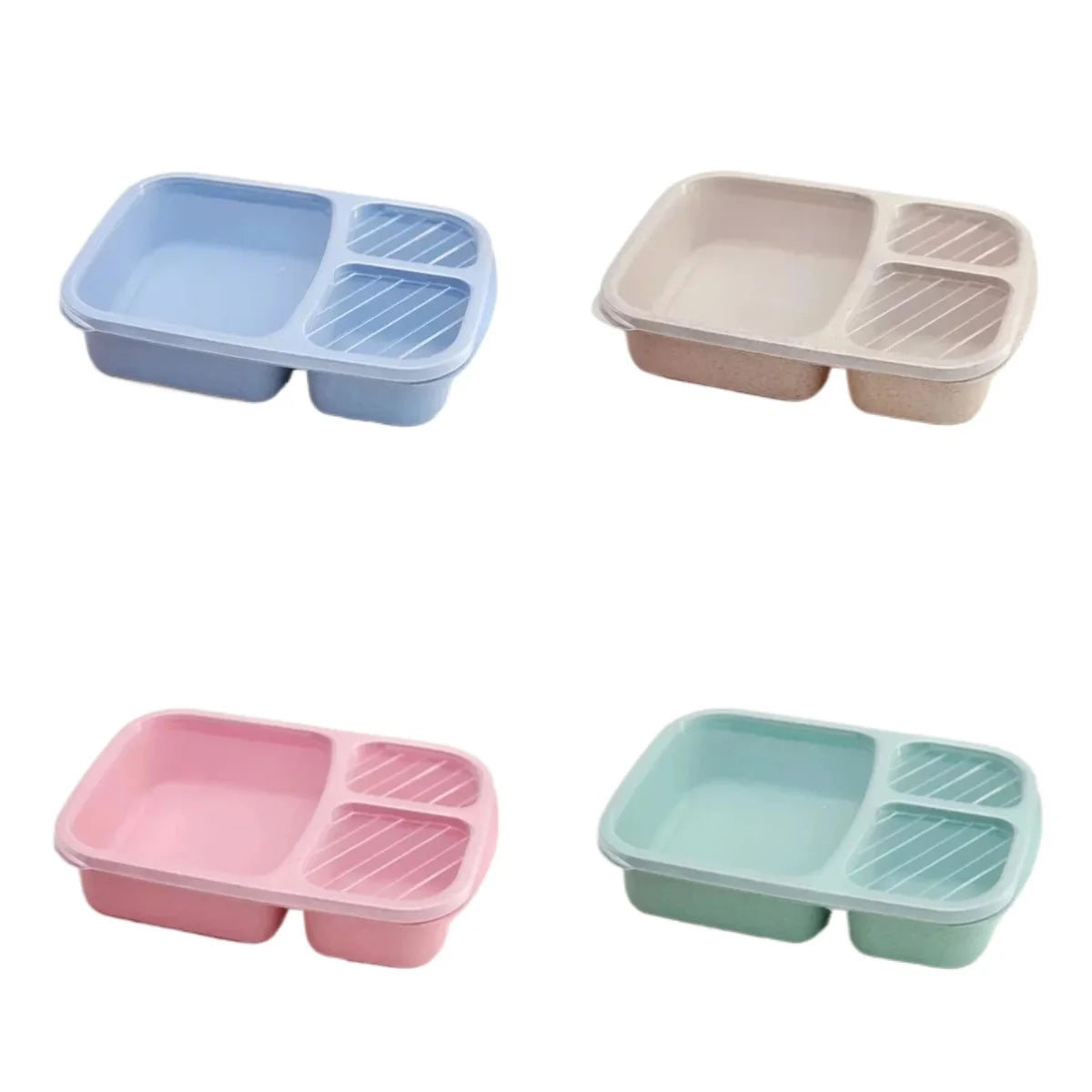 1/2pcs Bento Lunch Box Set 3 Compartment Food Storage Containers Wheat Straw Meal Prep Lunch Box Plastic Food Storage Containers