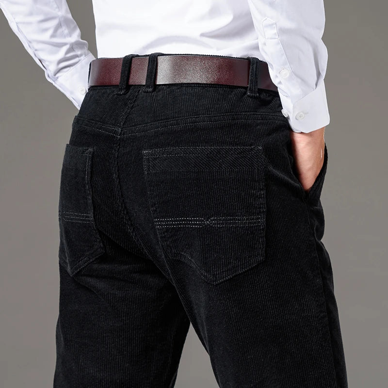 Corduroy Men's Business Casual Pants Fashion Comfortable Khaki Slim Straight Trousers Classic Male Brand Clothing Pants