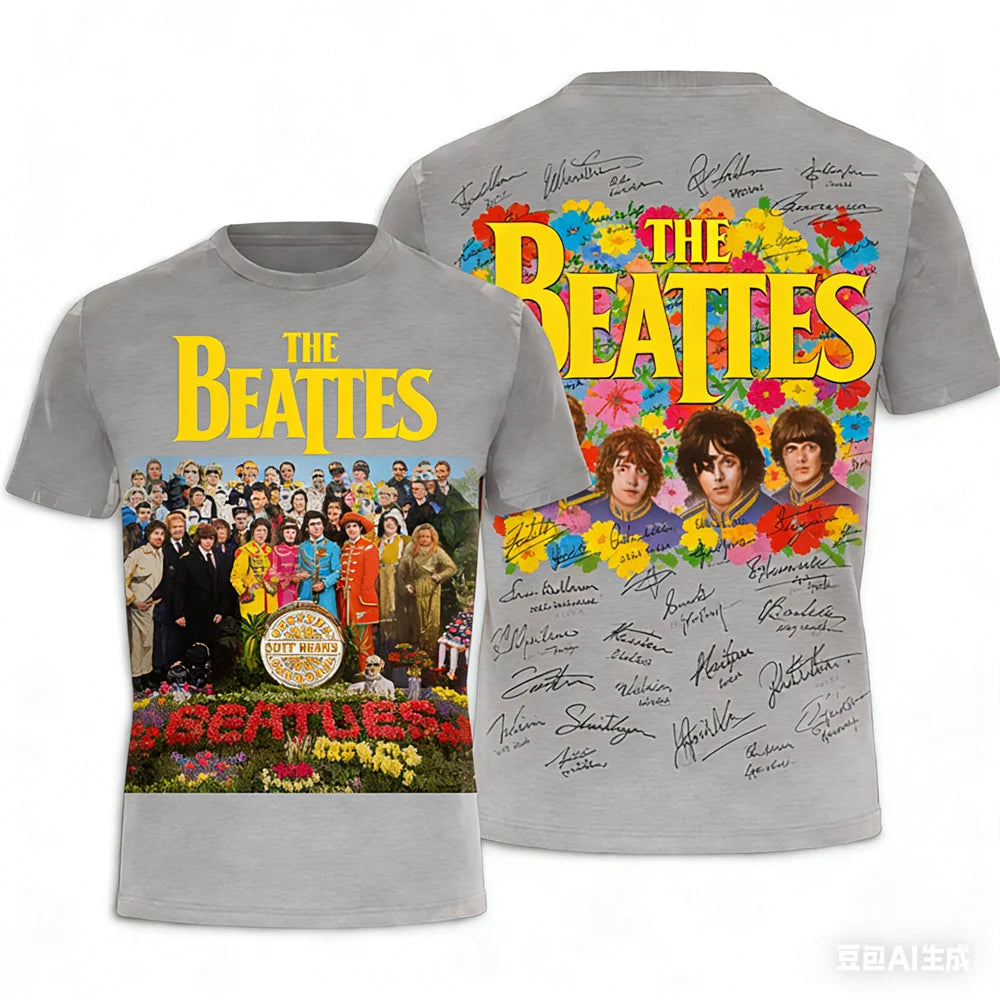 Rock band T-shirt Summer men's women's T-shirts The Beatles printed T-shirt Hip hop round neck T-shirt Breathable sports T-shirt