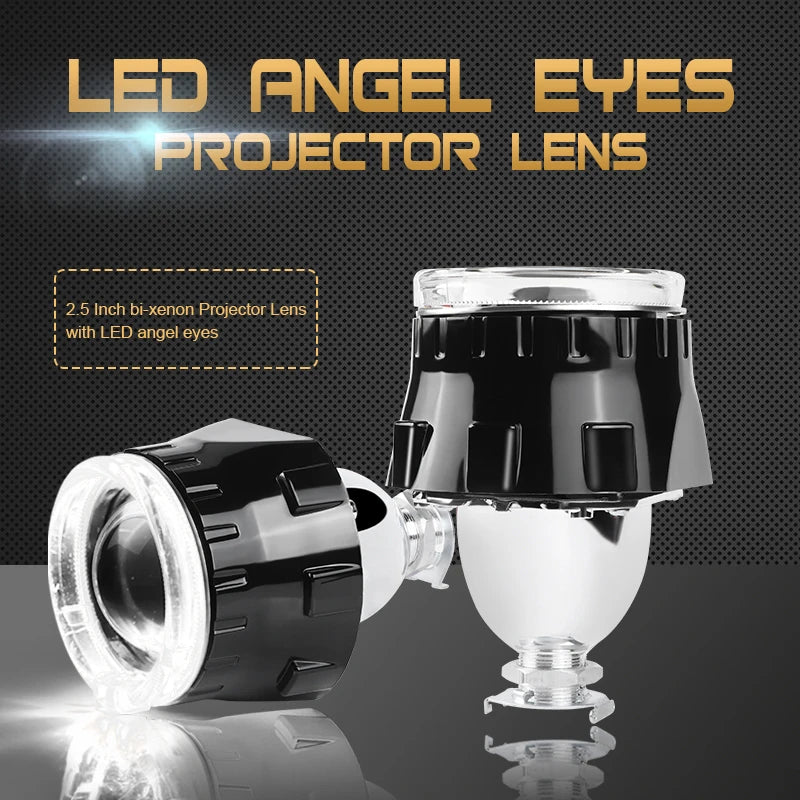 2.5 inch Bi-xenon Lens Optic Fiber Angel Eyes Projector White Halo Ring Headlamp Kit For Auto Car Motorcycle Headlight Retrofit