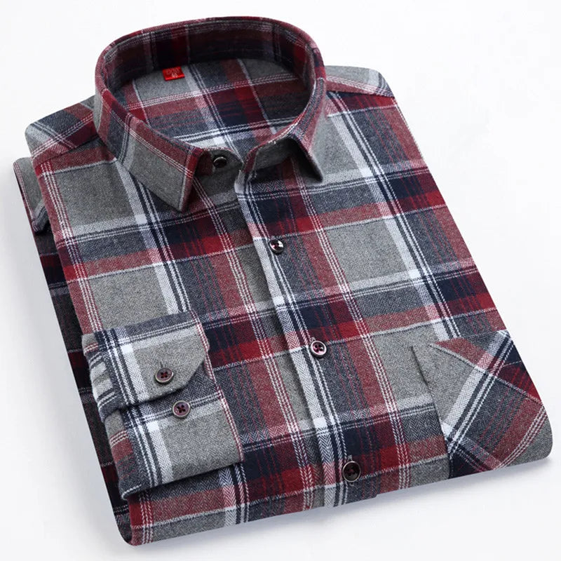 Pure Cotton Men's Plaid Shirt Long Sleeve Regular Fit Men Casual Oversized Shirt Leisure Autumn Spring Male Blouse New Plus Size