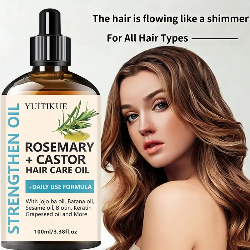 YUITIKUE Strengthening Hair Oil - Rosemary + Castor Blend | Refreshing, Non-Greasy Care for All Hair Textures
