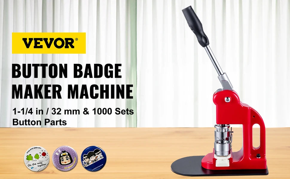 SucceBuy 25-75MM Badge Maker Machine DIY Button Pin Broochs Press Making Tool with 500/1000Pcs Circle Manufacture Button Parts