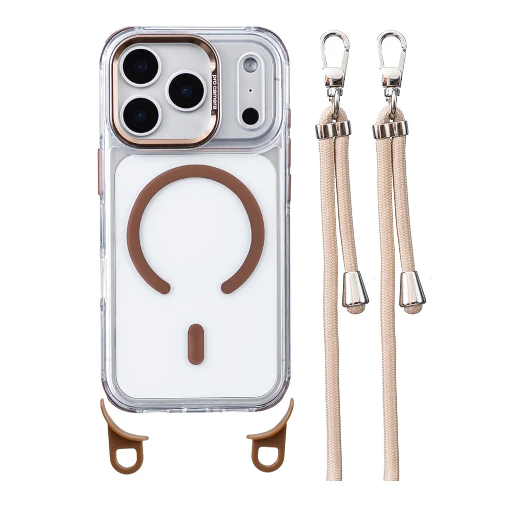 Crossbody Strap For Magsafe Clear Corners Lanyard Phone Case For iPhone 16 17 18 Pro Max Air 14 15 Plus 13 12 Anti-Shock Cover