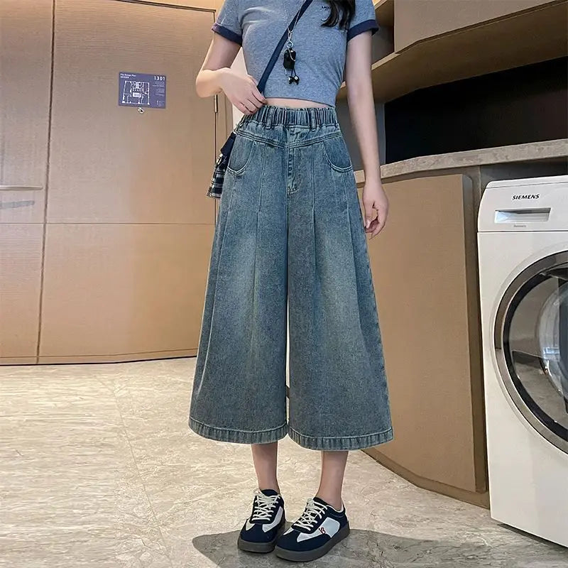 Denim Shorts Loose High Waist Wide Leg Shorts