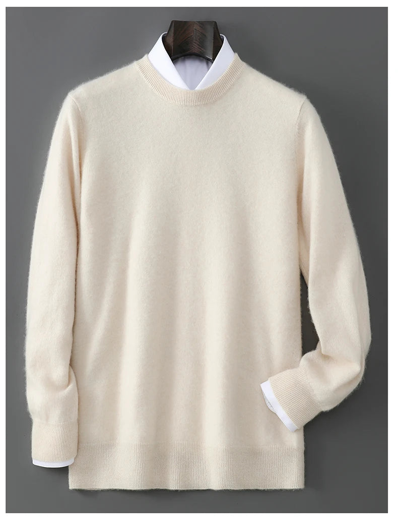 New Autumn And Winter Pure Wool Sweater Men's Round Neck Loose Thick Pullover Sweater Solid Color Cashmere Knitted Base Sweaters