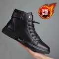 Men's Breathable Leather Casual High Top Leather Shoes Casual Men's Shoes Desert Boots British Style Black Leather Boots - Beauty