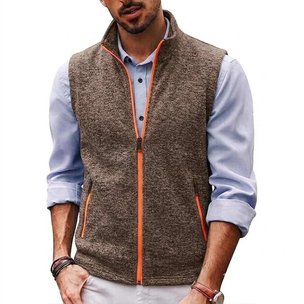 Autumn Men's Stand Collar Vest Zip Casual Knitted Sweatshirts Sleeveless Jacket Winter Warm Outerwear with Pockets Streetwear