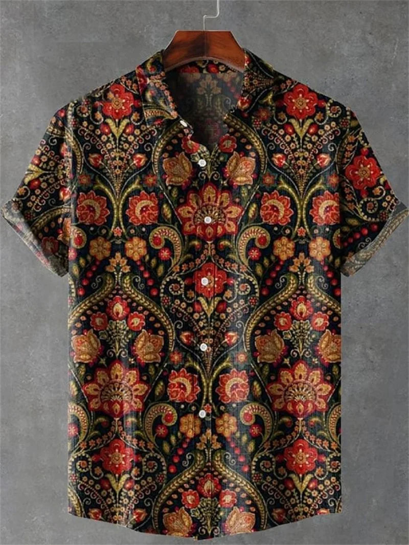 2025 tropical plant print lapel casual Hawaiian shirt print style short sleeved casual shirt for men