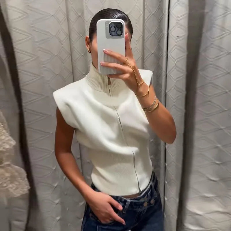 Elegant Knitted Zipper Women's Sweater Solid Full Sleeve Stand Collar Loose Open Stitch Female 2026 Fashion Autumn Outwear Lady