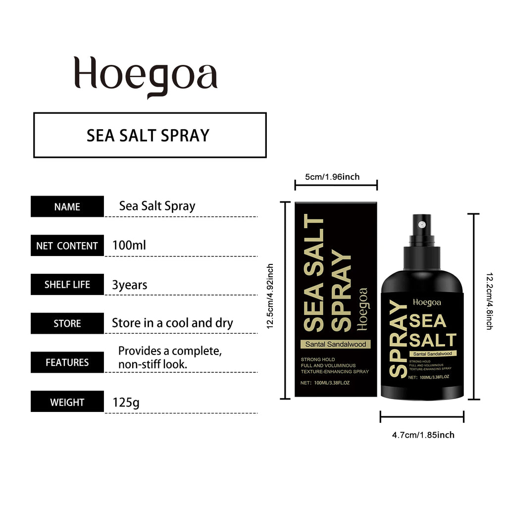Hoegoa Sea Salt Spray Long‑Lasting Hold Add Hair Volume Anti‑Frizz Hair Strengthening Sandalwood Scent Daily Hair Styling Spray