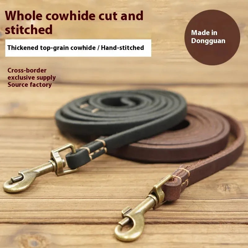 2025 New Top Grain Leather Dog Leash Genuine Cowhide Traction Rope Durable Pet Tether for Small to Medium Sized Pets
