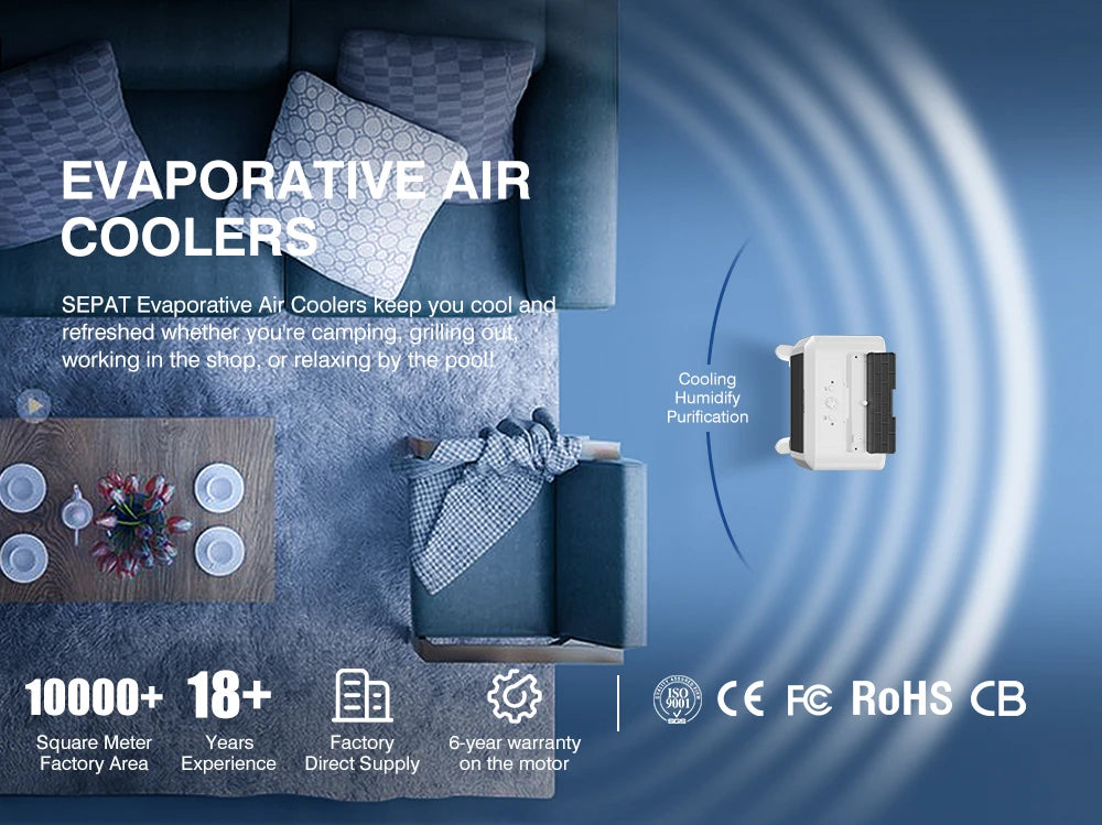 Home Room Cooling Small AC Electric Portable Mobile Water Evaporative Air Cooler Conditioner Fan with 20L Water Tank
