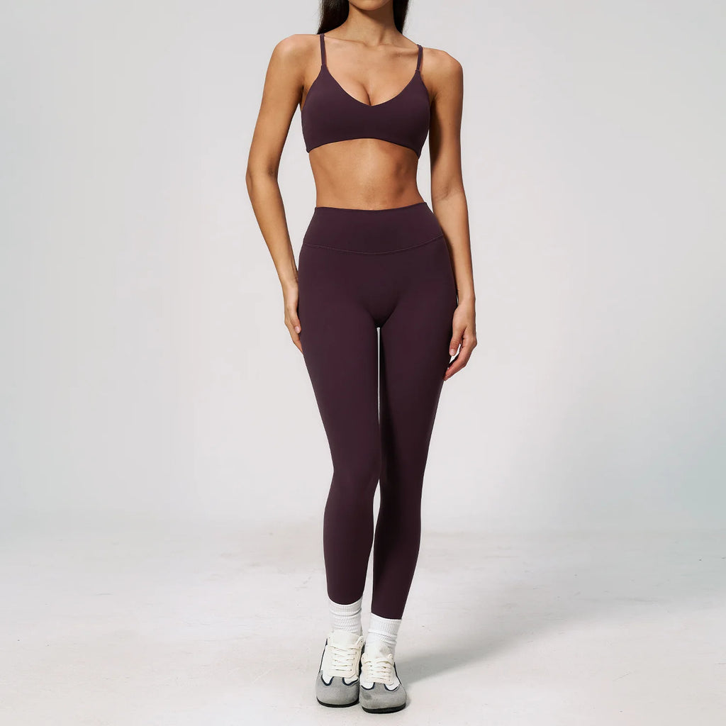 2PCS Yoga Suit Women's Tracksuits Gym Clothes Running Workout Outfits Sports Bra Middle Pants Athletic Wear Female Yoga Clothing