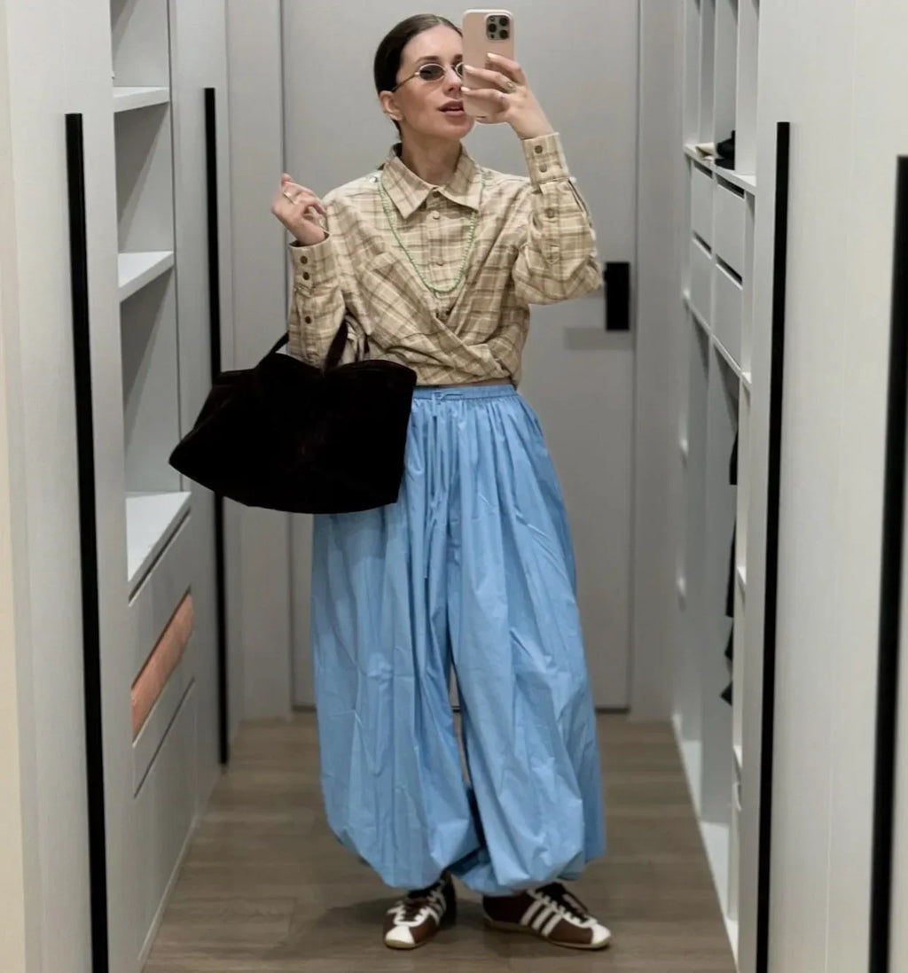 Tuularose Loose Solid Leg-Length Pants For Women Pleated High Waist 2025 Summer Female Fashion Office Lady Casual Bloomer Pants