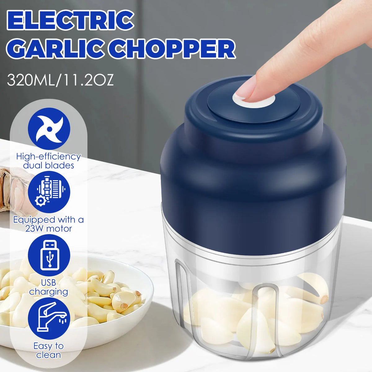 Electric Mini Garlic Chopper 250/320 ML USB Charging Meat Grinder Detachable Garlic Mincer Kitchen Tools for Crushing Vegetables