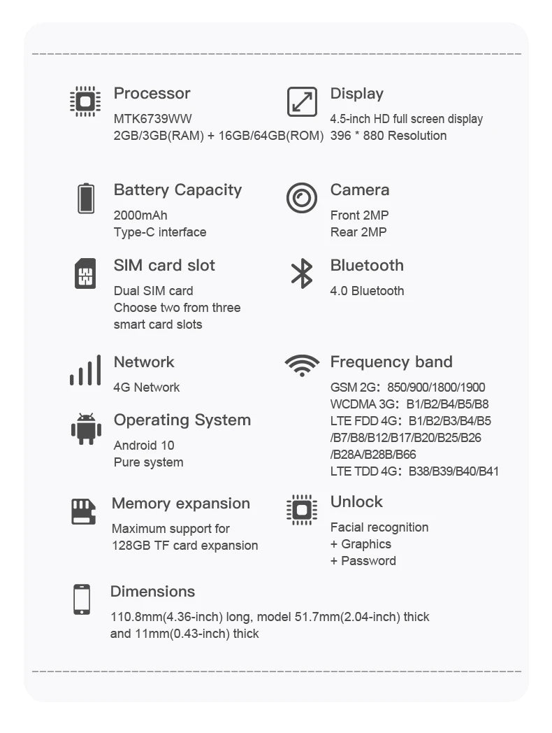 SERVO S45 PRO 4G LTE Mini Smartphone 4.5" Screen Android10.0 OS 3GB+64GB WiFi Hotspot 2MP Camera 2 SIM Card Pocket Smart Phones