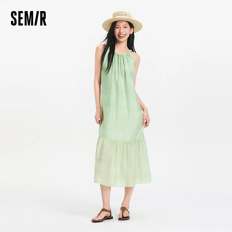 Semir Women Dress Bowknot Textured Halter Neck Vacation A Line Maxi 2026 Summer Romantic Fresh Elegant Soft Comfy Holiday Top