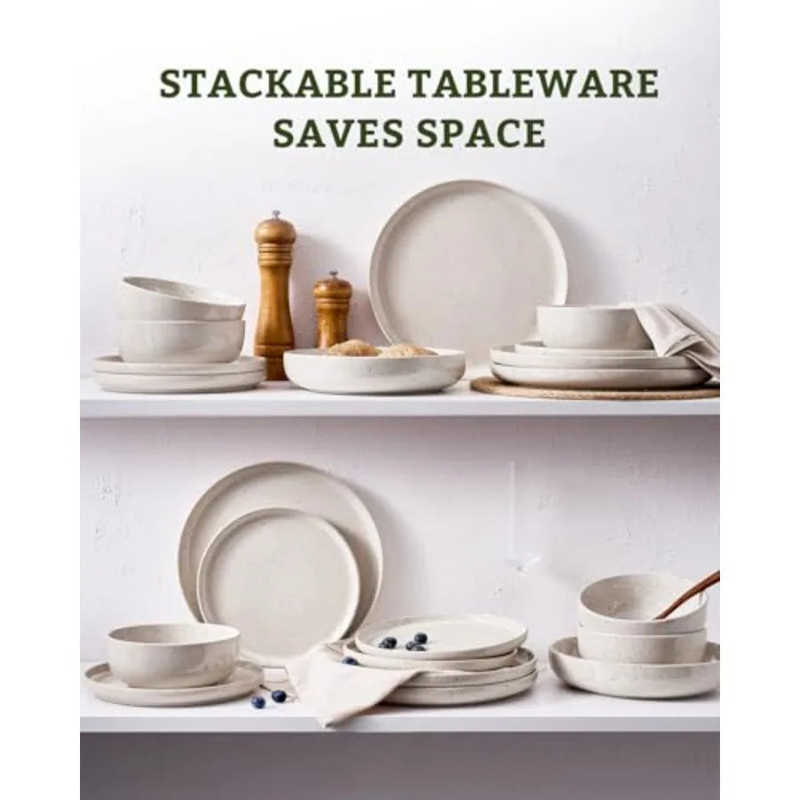 Meteor Plates and Bowls Sets, 18-Piece Stoneware Dinnerware Sets, Dishes Set for 6, Microwave and Dishwasher Safe Tableware