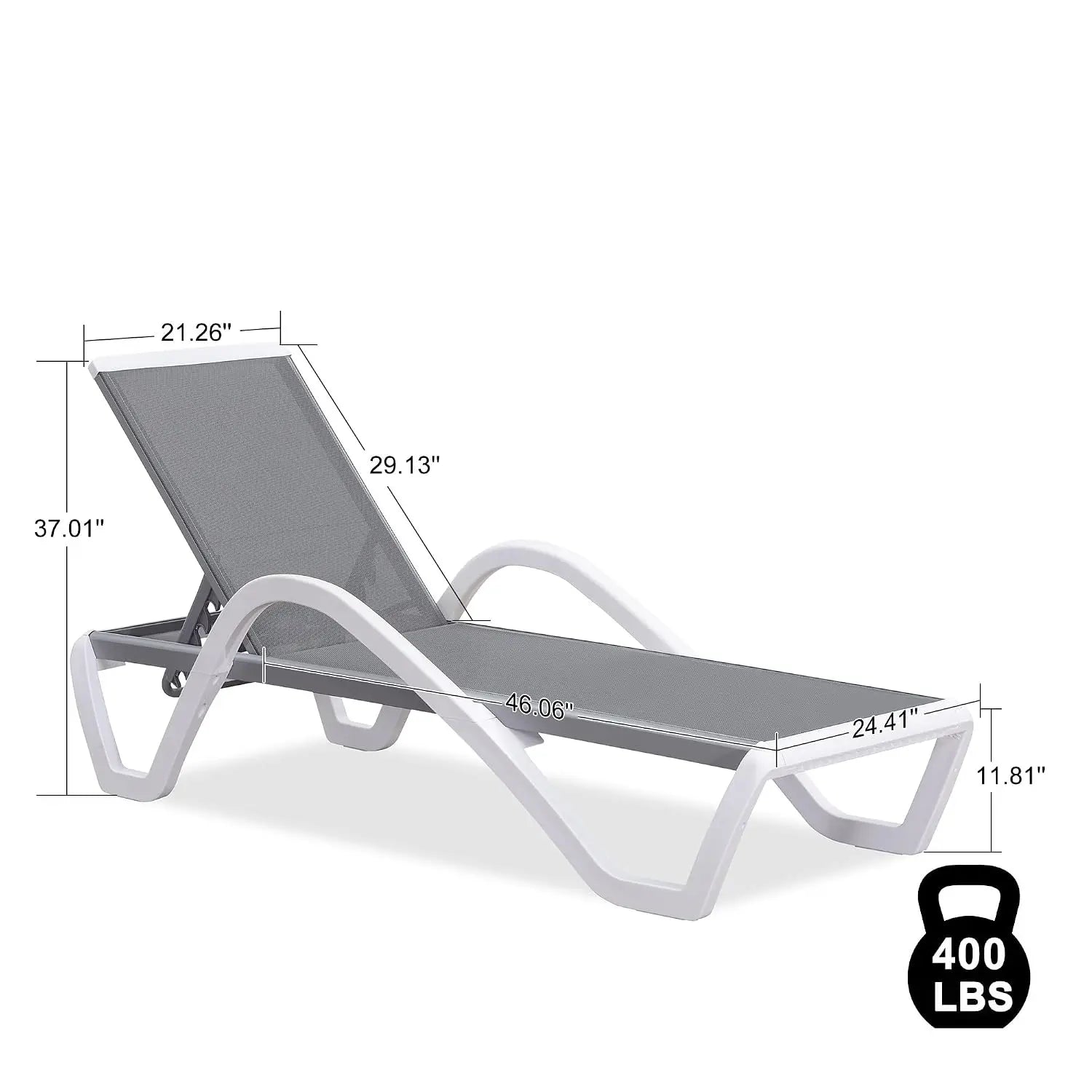 Stackable Plastic Chaise Lounge, 6-Position Reclining Flat Lay, PP & Textilene, Wheels, Outdoor Patio, Customized
